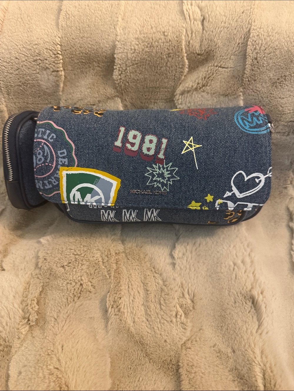 Michael Kors Denim Graphic Toiletry Pouch - Blue with Multicolor Accents